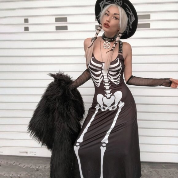 Too Fast Dresses & Skirts - Skeleton Bones Magick Maxi Goth Dress